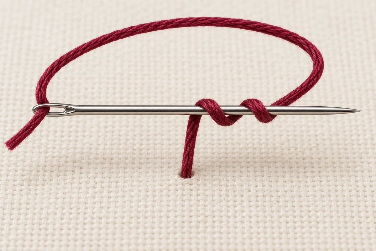 French knot step 2: wrap the thread twice around the needle
