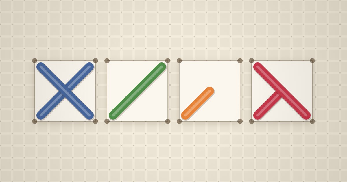 Diagram of a half stitch, quarter stitch and three-quarter stitch on a stitching grid