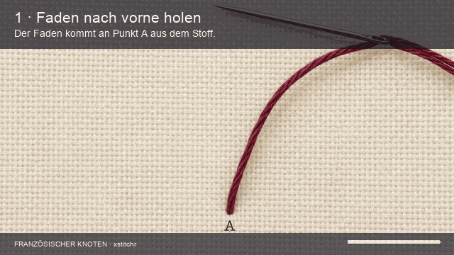 Animated four-step guide to making a French knot